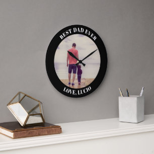 Best dad ever personalised photo black large clock