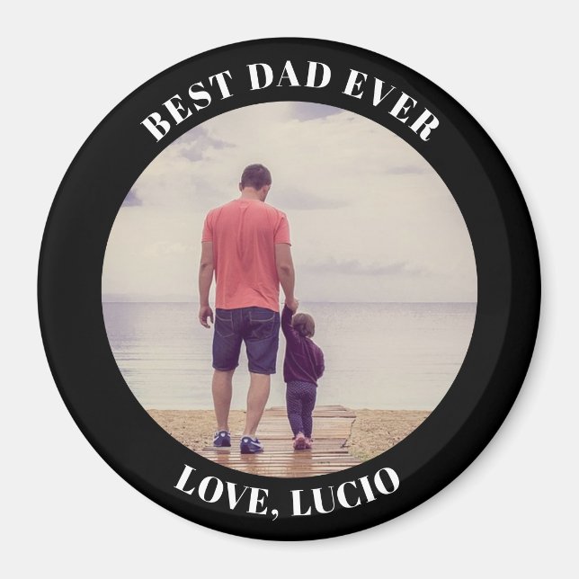 Best dad ever personalised photo black magnet (Front)