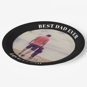 Best dad ever personalised photo black paper plate