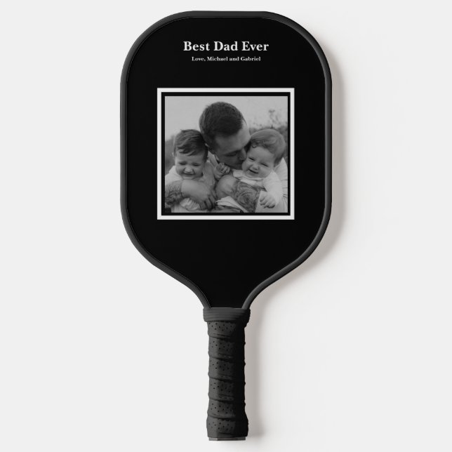 Best Dad Ever personalised photo black Pickleball Paddle (Front)