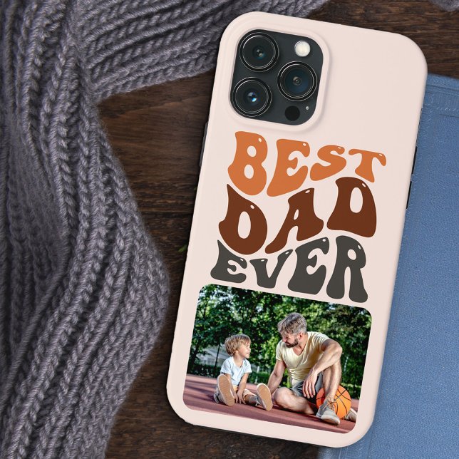 Best Dad Ever Photo and Groovy Retro Typography  Case-Mate iPhone Case (Creator Uploaded)