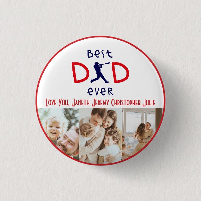 Best Dad Ever Photo Baseball Modern Fathers Day 3 Cm Round Badge (Front)