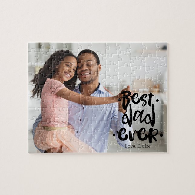 Best Dad Ever Photo Black Script Overlay Daughter Jigsaw Puzzle (Horizontal)