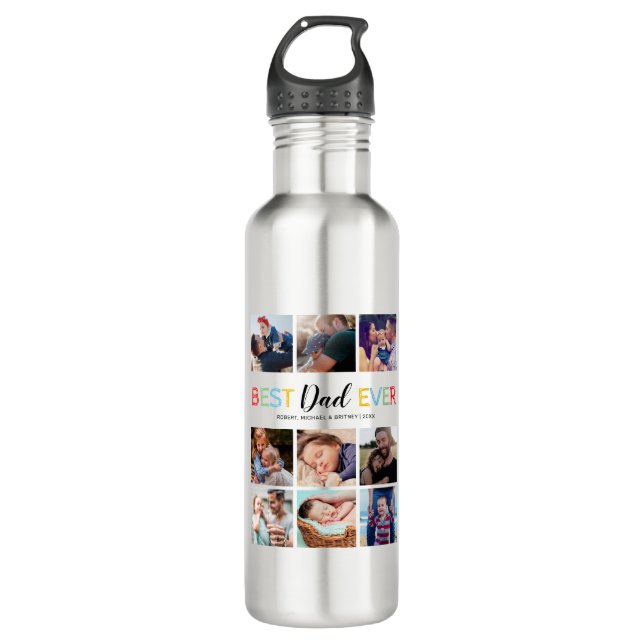 Best Dad Ever Photo Collage 710 Ml Water Bottle (Front)