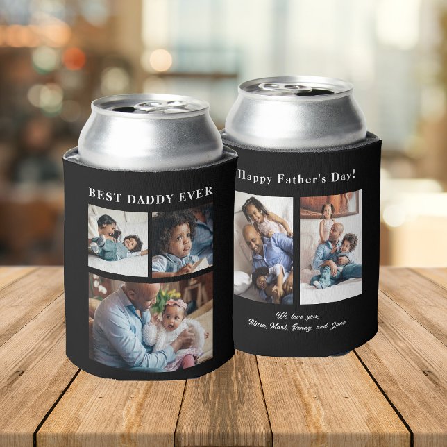 Best Dad Ever photo collage black Can Cooler (Creator Uploaded)