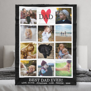 Best Dad Ever Photo Collage Black Personalised Fleece Blanket