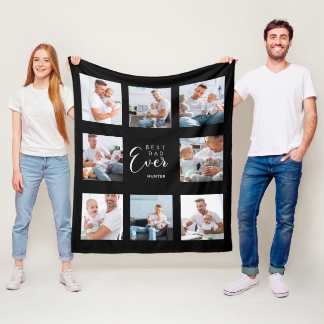 Best dad ever photo collage black white father fleece blanket (In Situ)