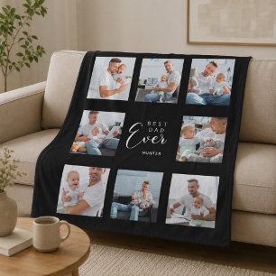 Best dad ever photo collage black white father fleece blanket