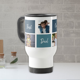 Best Dad Ever Photo Collage Blue Fathers Day Travel Mug