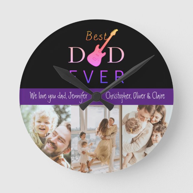 Best Dad Ever Photo Collage Custom Father’s Day Round Clock (Front)