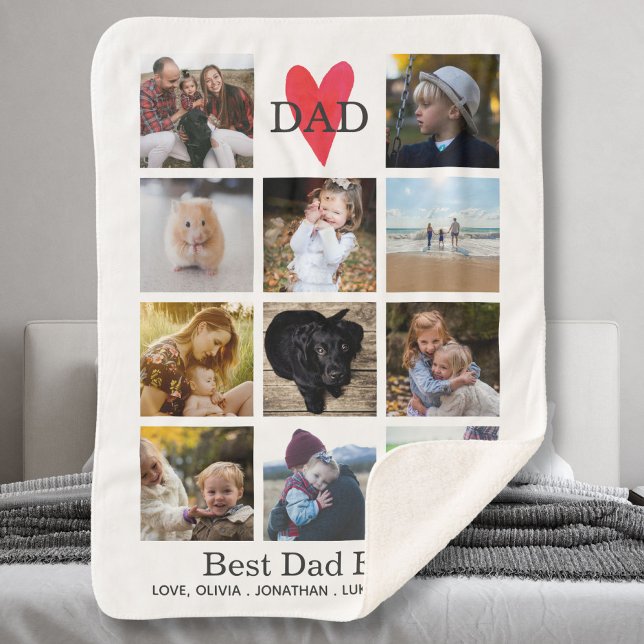 Best Dad Ever Photo Collage Father's Day Birthday Sherpa Blanket (Creator Uploaded)