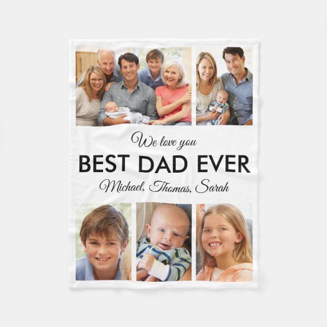 Best Dad Ever Photo Collage Fathers Day Fleece Blanket (Front)