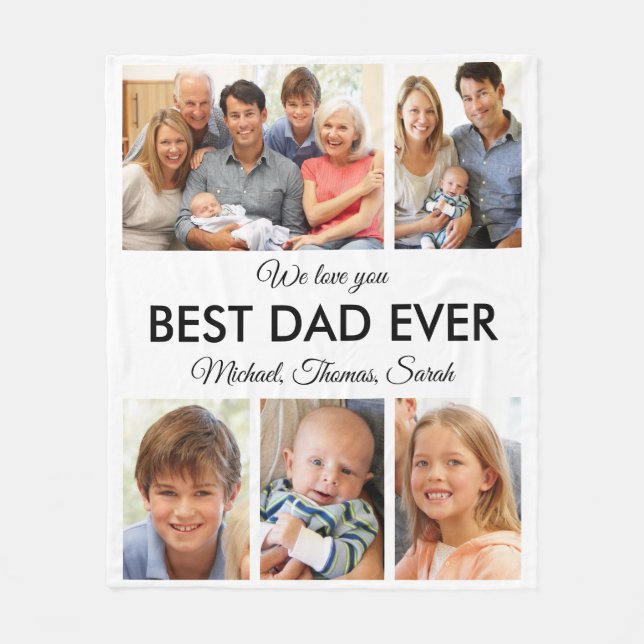 Best Dad Ever Photo Collage Fathers Day Fleece Blanket (Front)