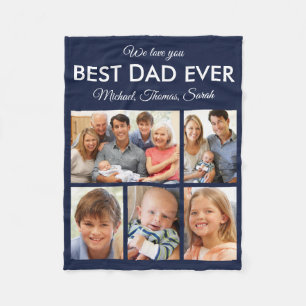 Best Dad Ever Photo Collage Fathers Day Fleece Blanket