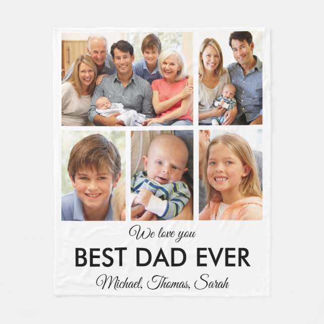 Best Dad Ever Photo Collage Fathers Day Fleece Blanket (Front)