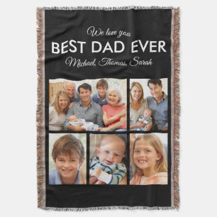 Best Dad Ever Photo Collage Fathers Day Throw Blanket