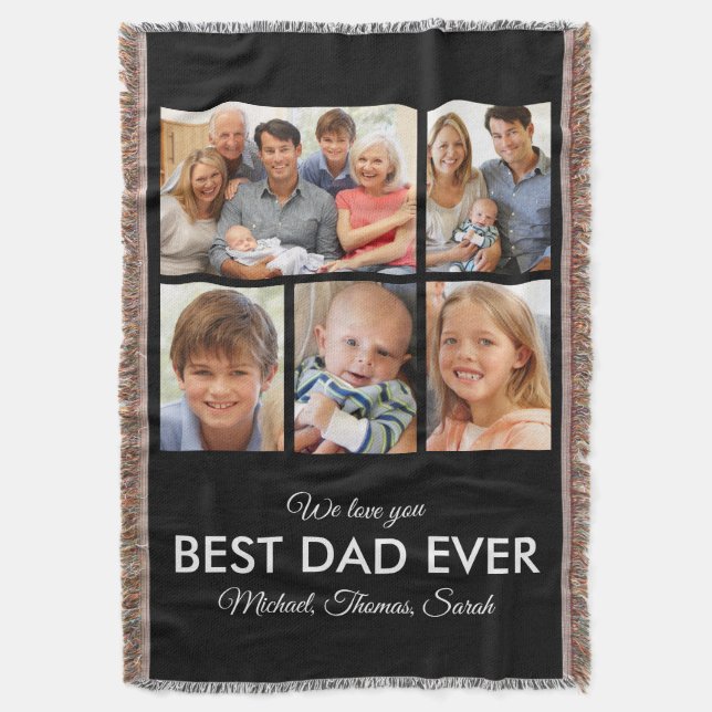 Best Dad Ever Photo Collage Fathers Day Throw Blanket (Front Vertical)