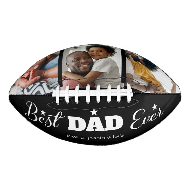 Best Dad Ever Photo Collage Modern Black American Football (Front)