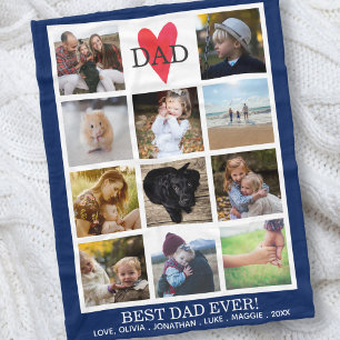 Best Dad Ever Photo Collage Navy Blue Custom Fleece Blanket