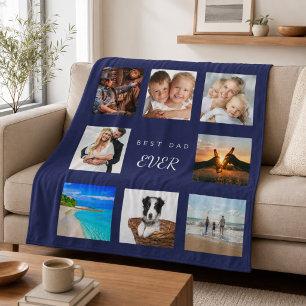Best dad ever photo collage navy blue father fleece blanket