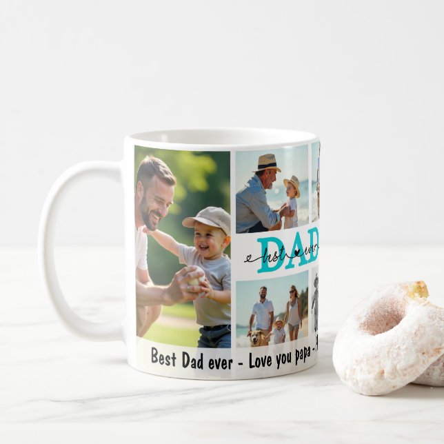 Best Dad Ever Photo Collage, Personalised, Family Coffee Mug (With Donut)