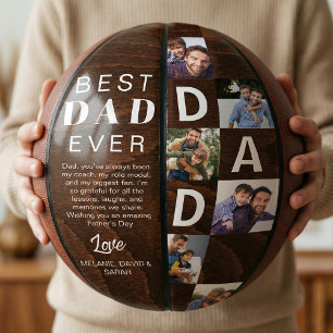 Best Dad Ever Photo Collage Woodgrain Personalize  Basketball