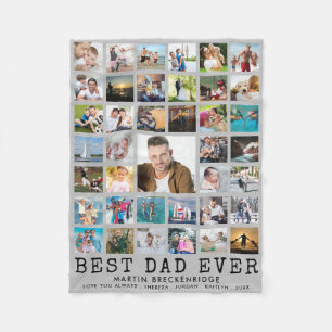 BEST DAD EVER Photo Collage Your Text Grey Fleece Blanket