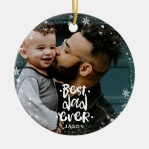 Best Dad Ever Photo Custom Name Snowflake Frame Ceramic Tree Decoration