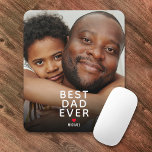 Best Dad Ever Photo Father's Day Mouse Mat<br><div class="desc">Modern father's day mouse pad featuring a full printed family picture for you to replace with your own,  the cute saying "best dad ever",  a red heart,  and the childs name.</div>