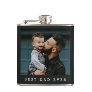 Best Dad Ever Photo Fathers Day Personalized Black Hip Flask