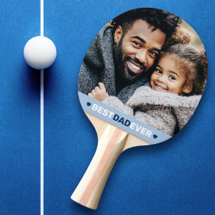 Best dad ever photo hearts blue fathers day ping pong paddle