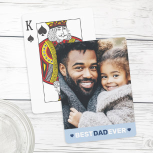 Best dad ever photo hearts blue fathers day playing cards