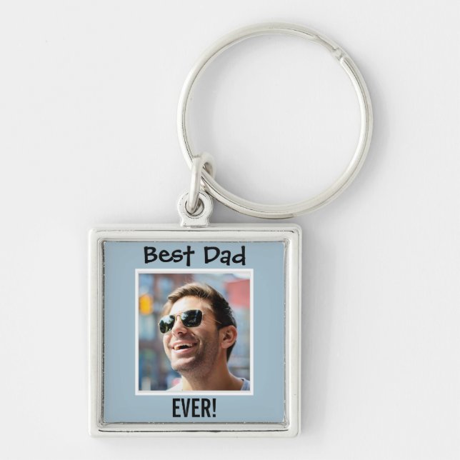 Best Dad Ever Photo on Blue Background Key Ring (Front)