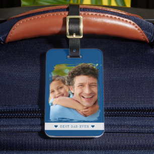 Best dad ever photo personalised blue luggage tag