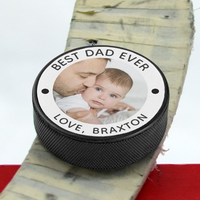 BEST DAD EVER Photo Personalised Hockey Puck (Creator Uploaded)