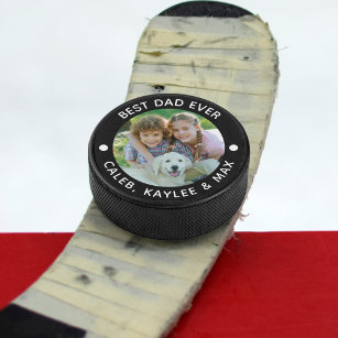 BEST DAD EVER Photo Personalised Your Colour Hockey Puck