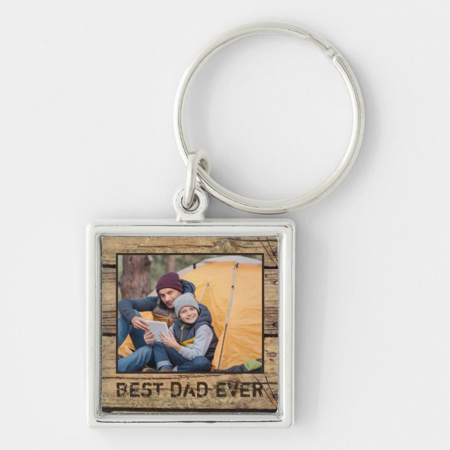 BEST DAD EVER Photo Rustic Wood Father Key Ring (Front)