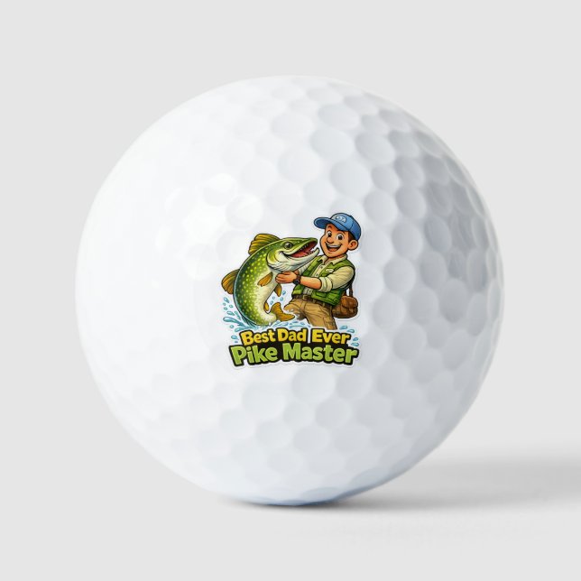 Best Dad Ever Pike Master funny fishing cartoon Golf Balls (Front)