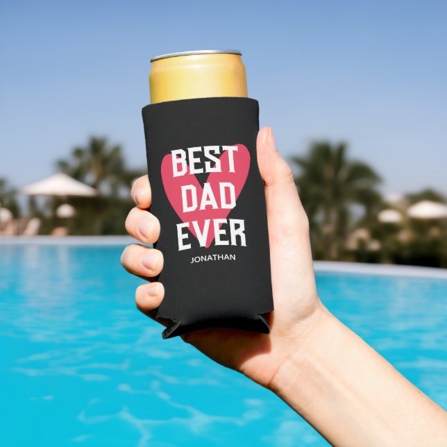 Best Dad Ever Pink Heart Father's Day Seltzer Can Cooler (In Situ Pool)