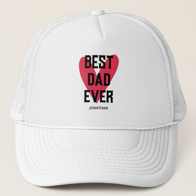 Best Dad Ever Pink Heart Father's Day Trucker Hat (Front)