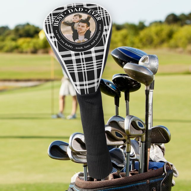 Best Dad Ever Plaid Custom Photo Fathers Day Golf Head Cover (Creator Uploaded)
