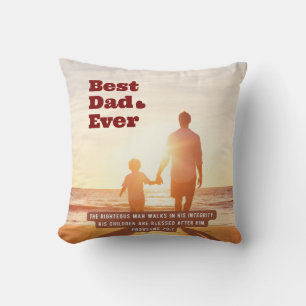 Best Dad Ever Proverbs 20:7 Christian Bible Verse Cushion