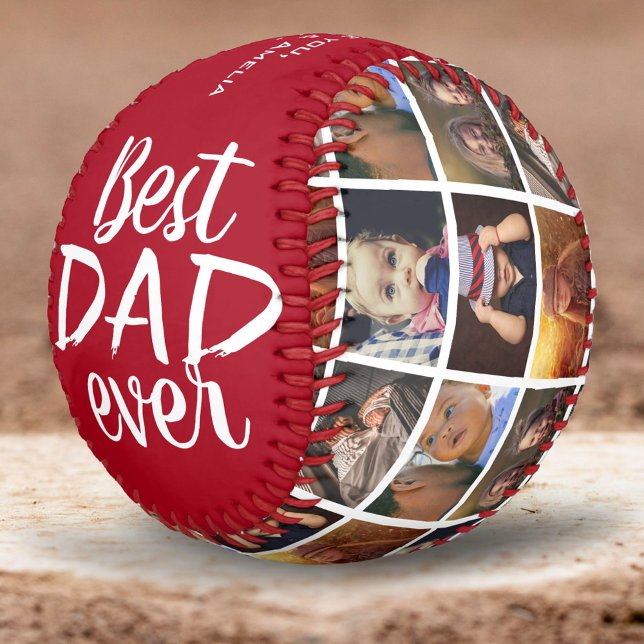 Best Dad Ever Red 6 Photo Collage Baseball (Creator Uploaded)