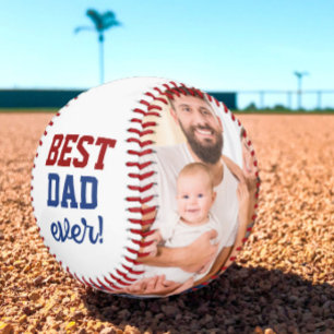 Best Dad Ever Red Blue Father's day Photos Custom  Baseball