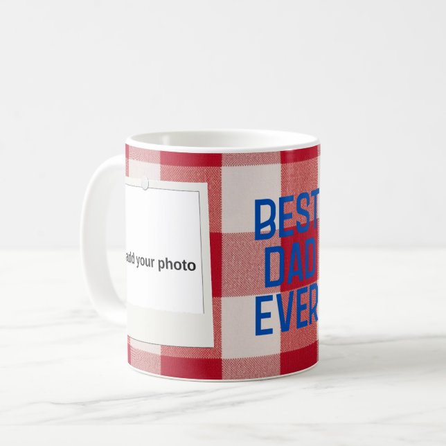 Best Dad Ever Red Buffalo Plaid Photo Collage Mug (Front Left)