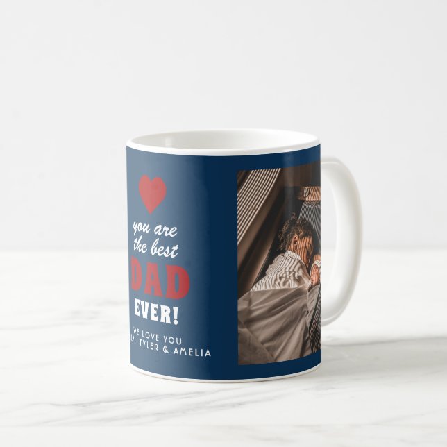 Best Dad Ever Red Heart Blue 2 Photo Coffee Mug (Front Right)