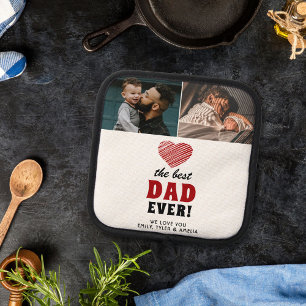 Best Dad Ever Red Heart Father`s Day 2 Photo Pot Holder