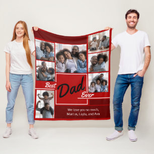 Best Dad Ever Red Photo Collage Father’s Day Fleece Blanket