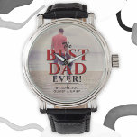 Best Dad Ever Red Typography Father`s Day Photo Watch<br><div class="desc">The Best Dad Ever Red Typography Father`s Day Photo Watch. The design has a full photo. Modern typography in black and red colours overlays the photo. Personalise with your names and add your photo. Great gift for a dad or a grandpa for Father`s Day,  birthday or Christmas.</div>