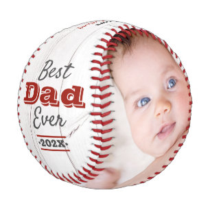 Best Dad Ever Red Typography Rustic Wood Modern Baseball